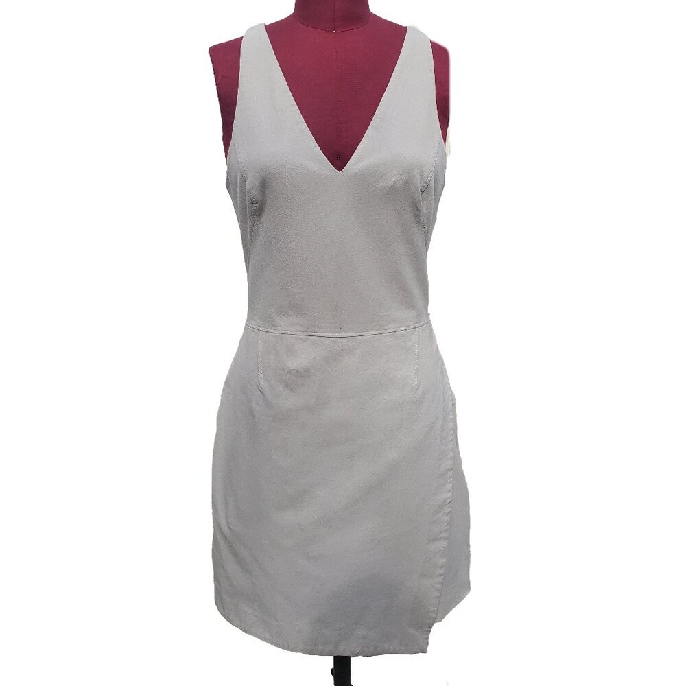 Helmut Lang Dress Gray Sheath V Neck Sleeveless Asymmetric Hem Exposed Zipper 6